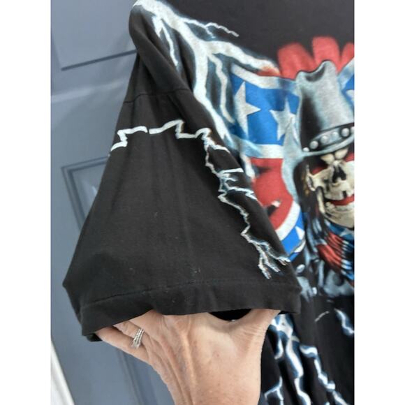 Vintage American Thunder Skull Cowboy Outlaw Rebel Lightening T-Shirt Size XL - Picture 3 of 7